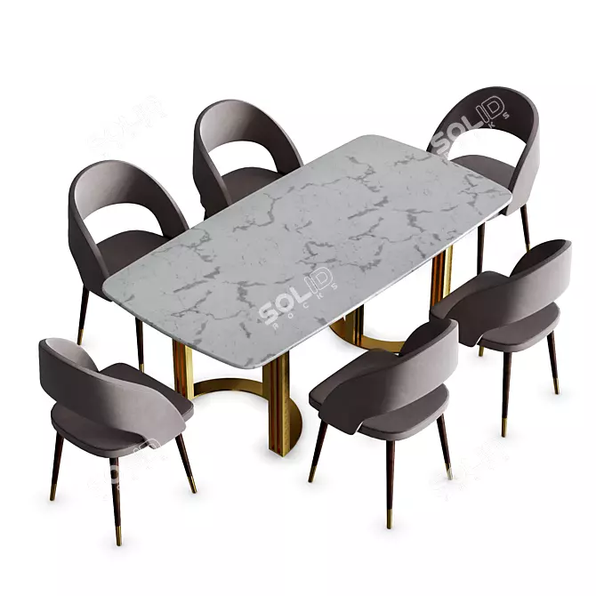 Marble Gold Dining Table 3D model image 2