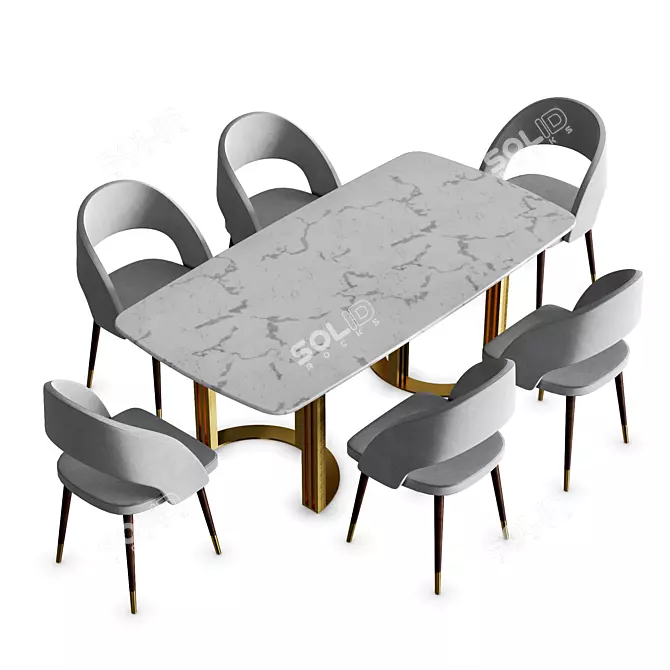 Marble Gold Dining Table 3D model image 4