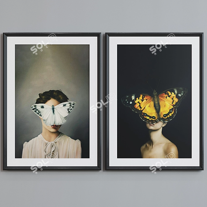 Modern Butterfly Portrait Picture Frame Set 3D model image 2