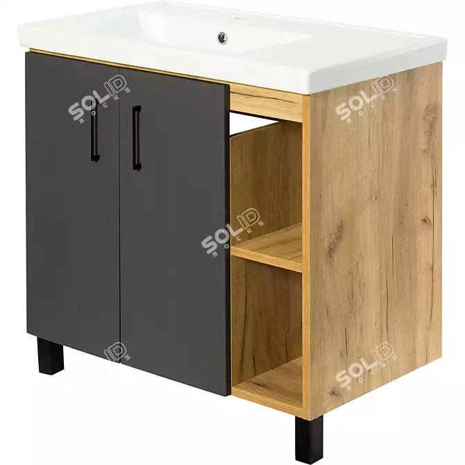 "Loft" 80cm Oak Wotan Floor Vanity 3D model image 1