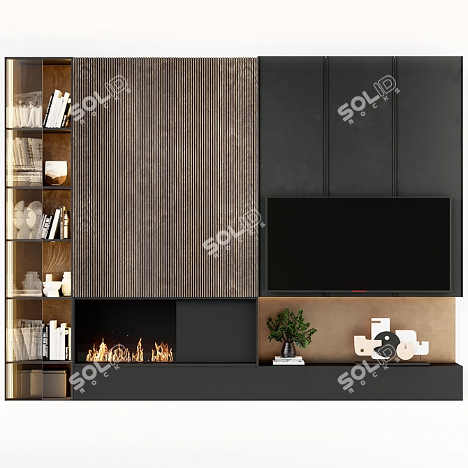 Modern TV Wall with Fireplace 3D model image 1