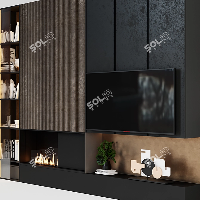 Modern TV Wall with Fireplace 3D model image 3