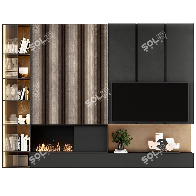 Modern TV Wall with Fireplace 3D model image 5