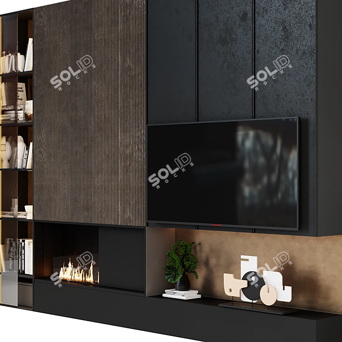 Modern TV Wall with Fireplace 3D model image 6