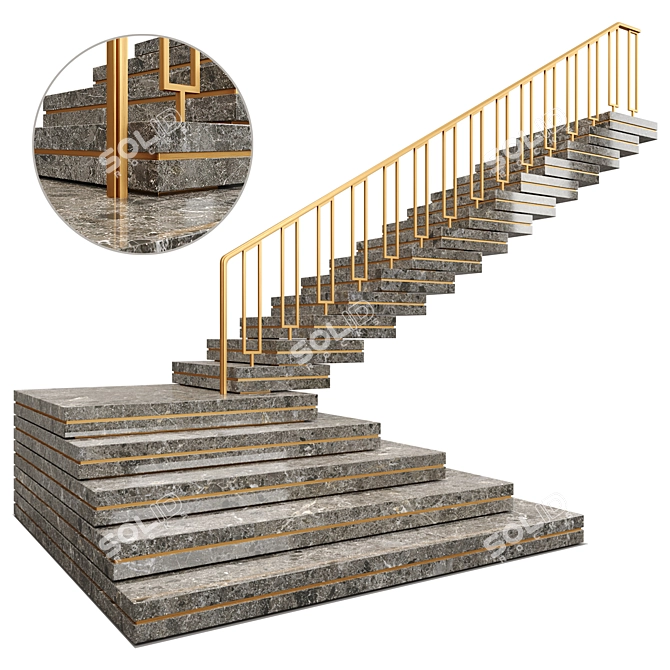 Art Deco Stairs: Modern Metal & Stone 3D model image 1