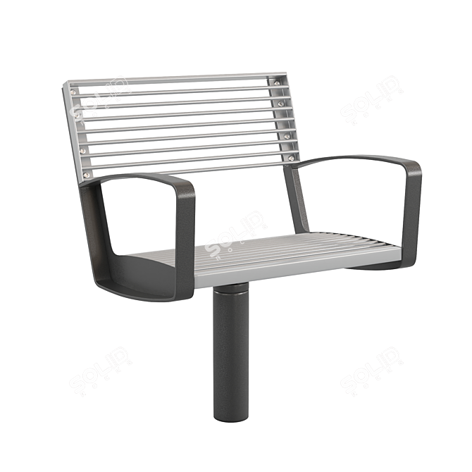 Sleek Steel Outdoor Park Benches 3D model image 2