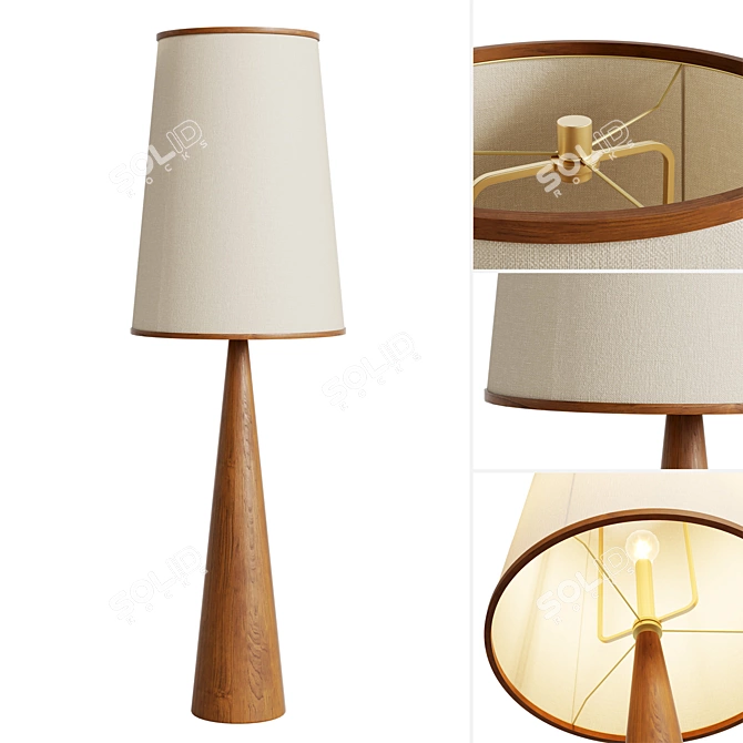 Elegant Walnut Wood and Linen Floor Lamp 3D model image 1