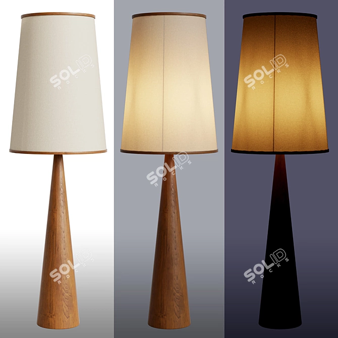 Elegant Walnut Wood and Linen Floor Lamp 3D model image 2