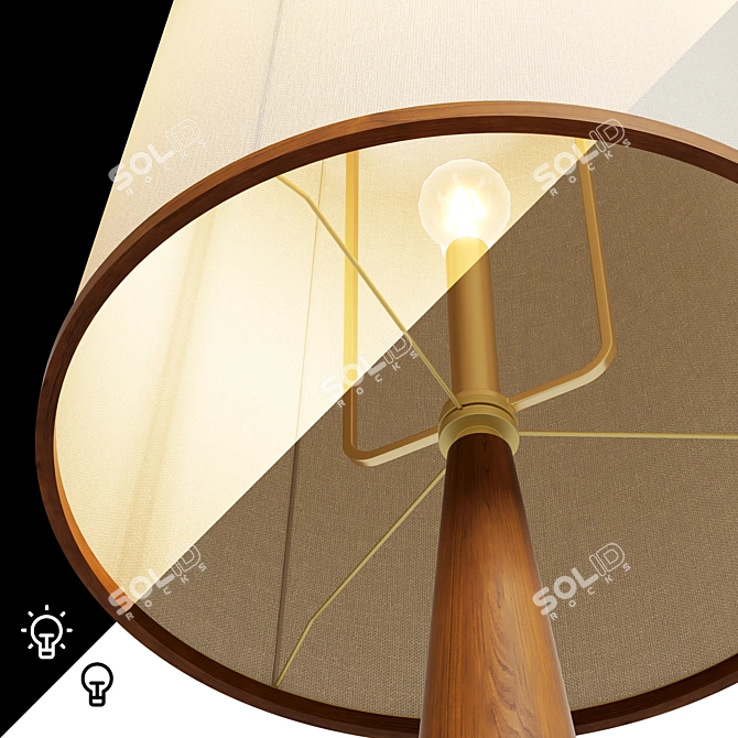 Elegant Walnut Wood and Linen Floor Lamp 3D model image 3