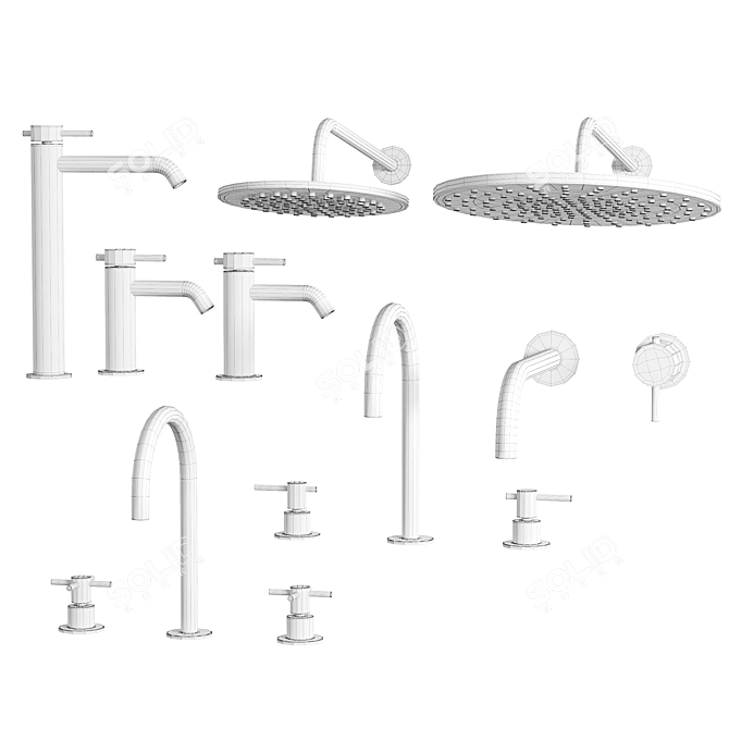 Zucchetti 3-Piece Taps & Showers Set 3D model image 4