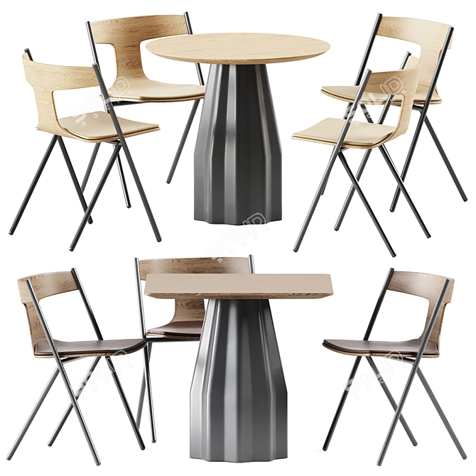 Stylish Quadra Chair and Burin Wooden Table Set 3D model image 1