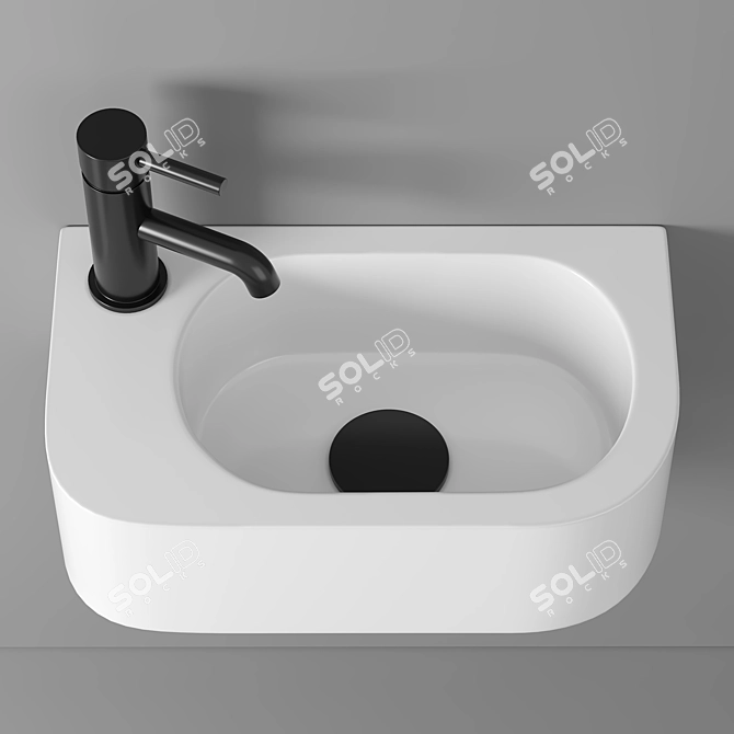 Elegant Curved Wall Hung Basin 3D model image 2