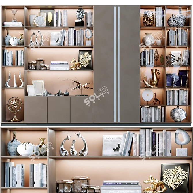 Versatile Decor Wardrobe: Books, Vase, Sculpture 3D model image 1