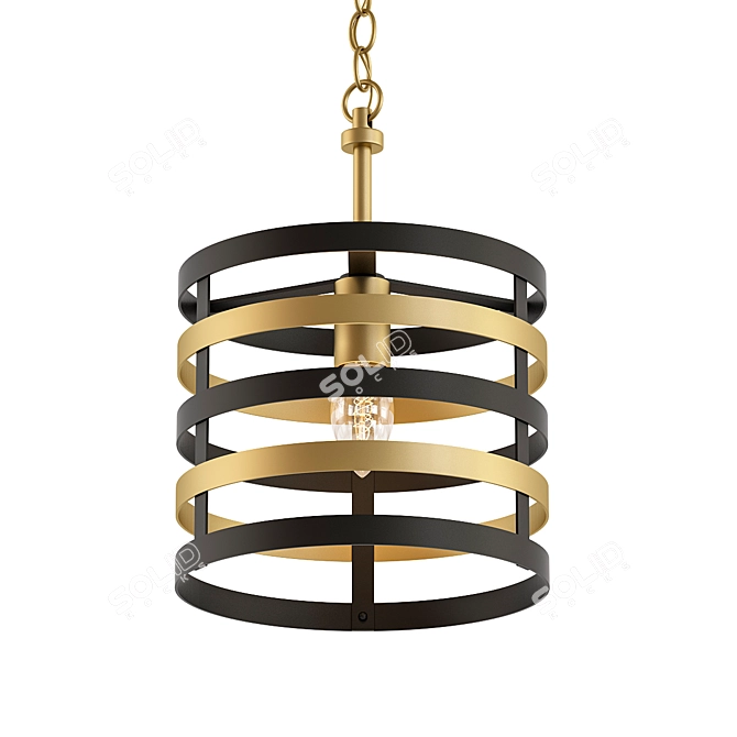 Elegant Gold Stripes Chandelier 3D model image 1