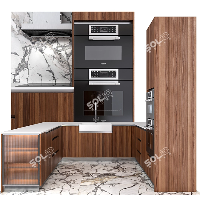 Capsule Kitchen Set with Fulgor Milano, Smeg & Elica: Modern & Functional 3D model image 1