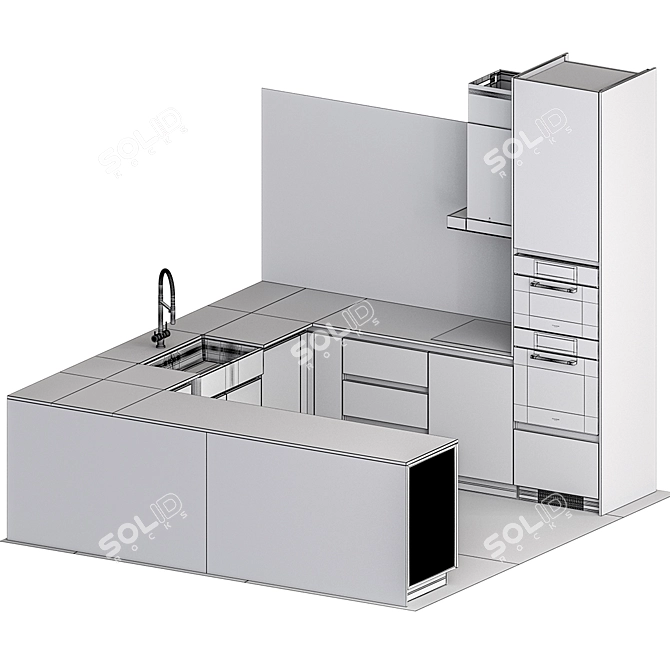 Capsule Kitchen Set with Fulgor Milano, Smeg & Elica: Modern & Functional 3D model image 14