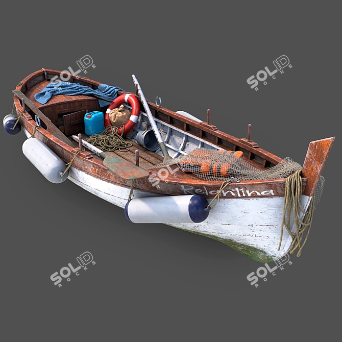 Vintage Wooden Boat: Exquisite Craftsmanship 3D model image 1