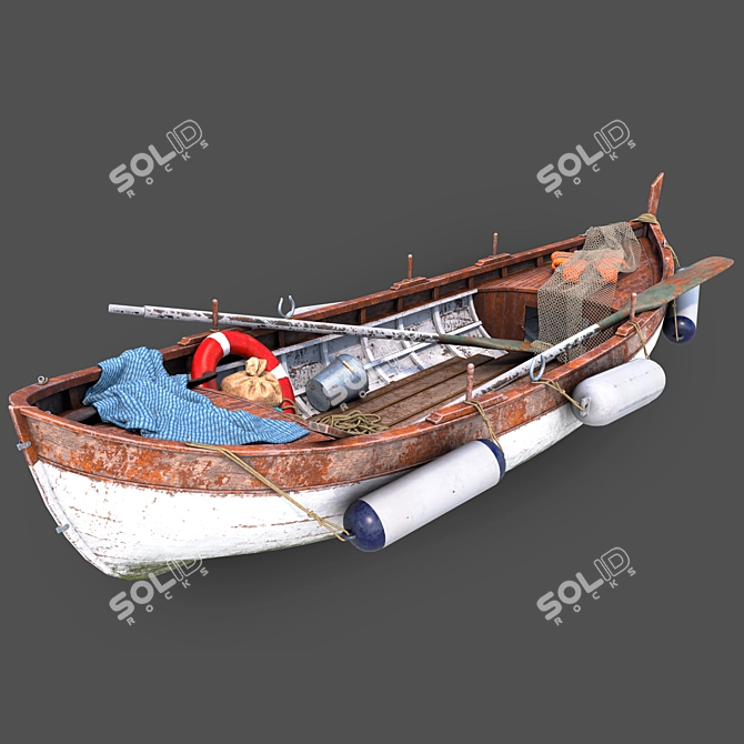 Vintage Wooden Boat: Exquisite Craftsmanship 3D model image 2