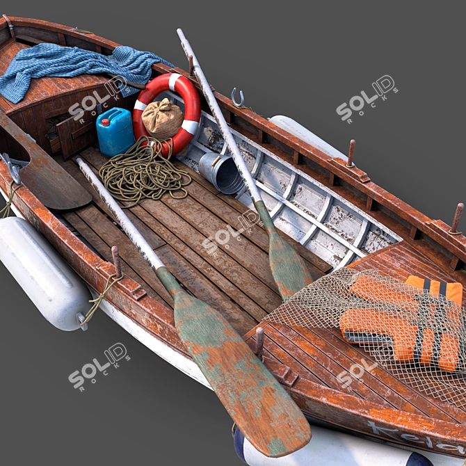 Vintage Wooden Boat: Exquisite Craftsmanship 3D model image 3