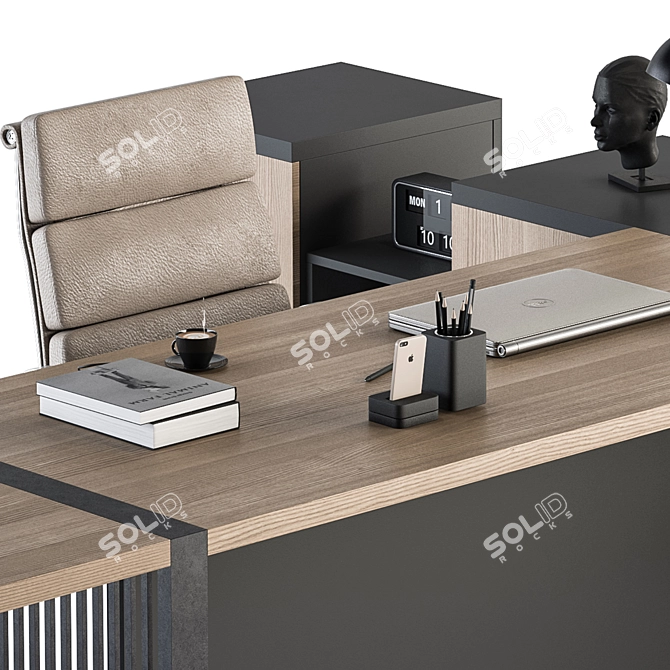 Executive Wood and Black Desk 3D model image 4