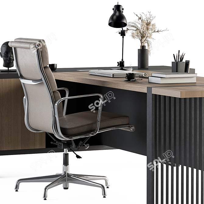 Executive Wood and Black Desk 3D model image 6