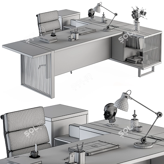 Executive Wood and Black Desk 3D model image 7