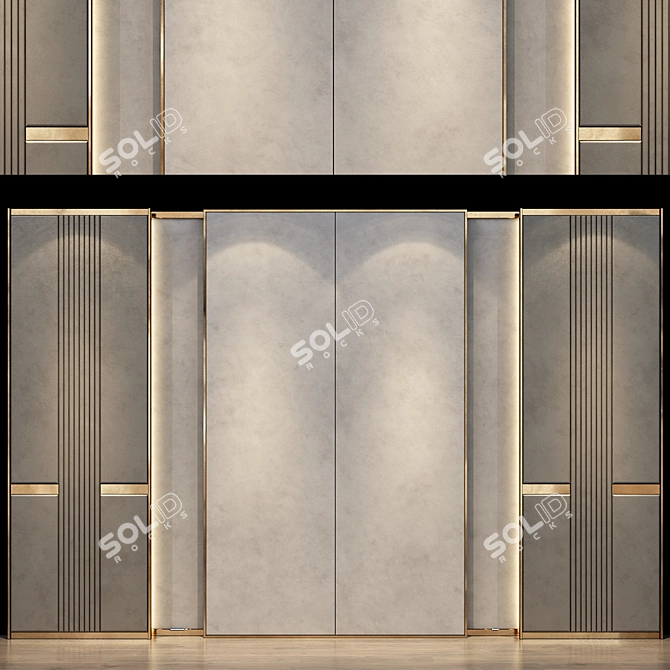 Golden Wood Wall Panels 3D model image 1