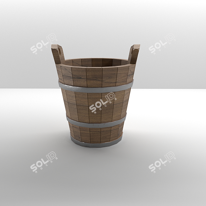 Ethnic Metal and Wood Decorative Bucket 3D model image 3