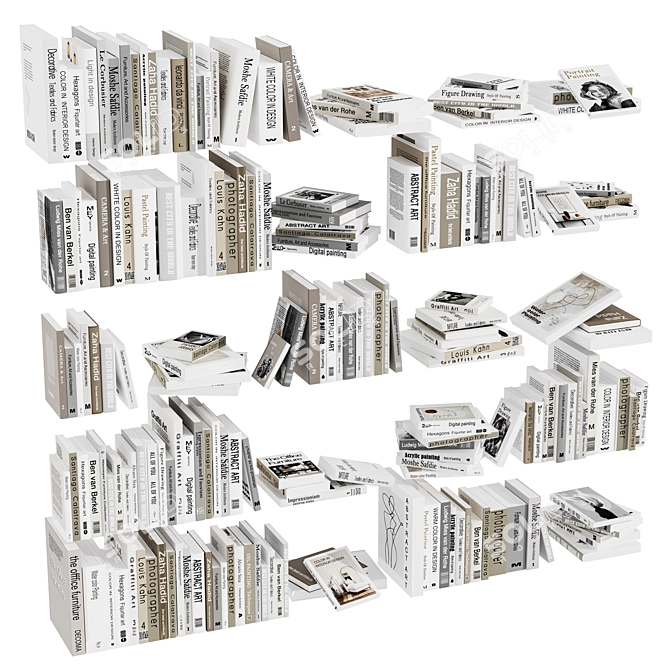 5 Book Collection Set with Separate Objects 3D model image 1