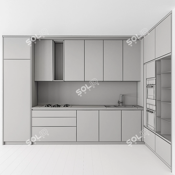 Modern White & Wood Kitchen Cabinets 3D model image 5