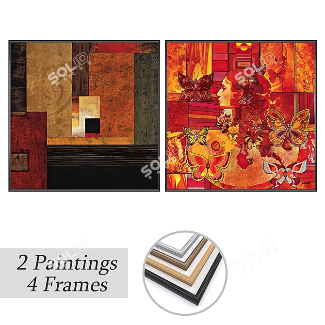 Art Gallery: 2 Paintings with 4 Frame Options 3D model image 1