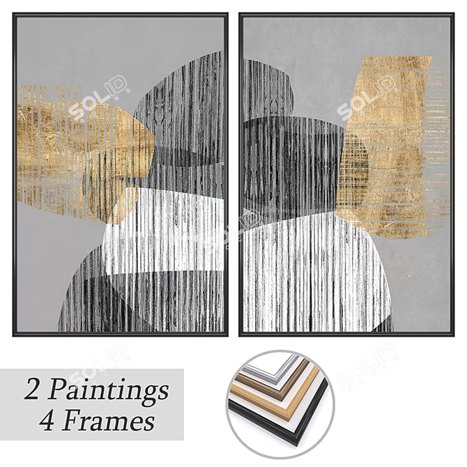 Elegant Frame Set with 2 Paintings 3D model image 1