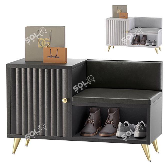 Gray Modern Shoe Storage Bench 3D model image 1