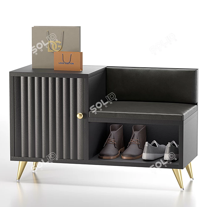 Gray Modern Shoe Storage Bench 3D model image 2