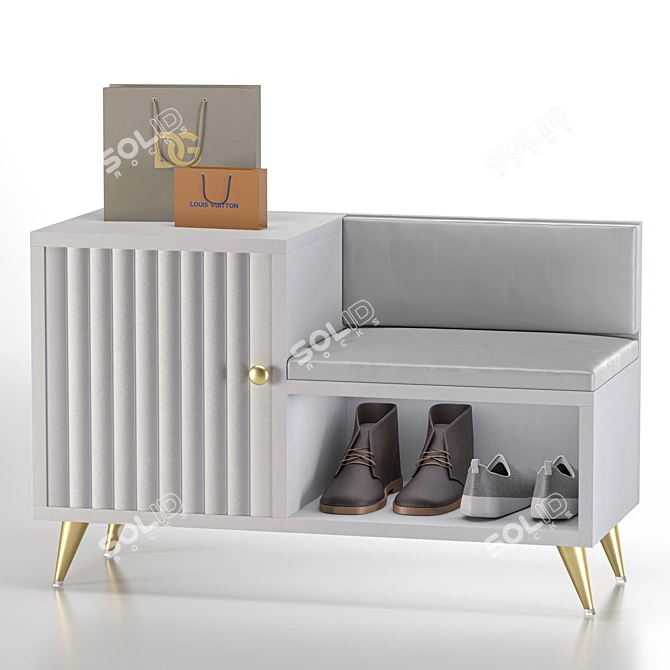 Gray Modern Shoe Storage Bench 3D model image 6