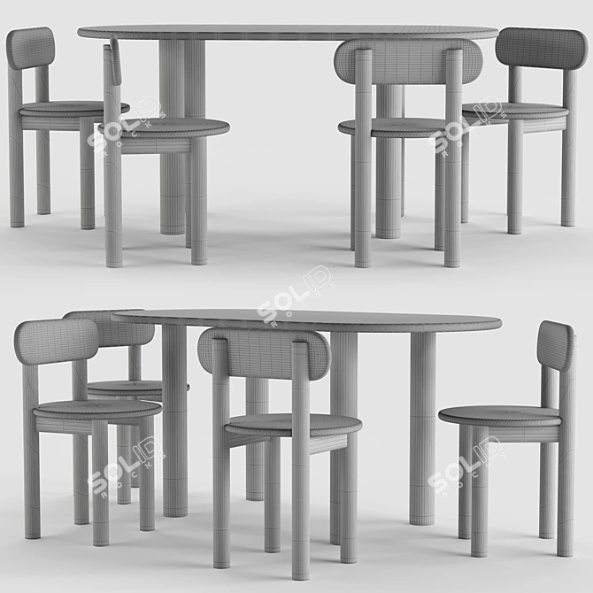 Elegant Tide Dining Set: Chairs & Oval Table 3D model image 2