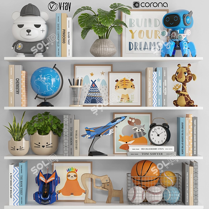 Interactive Kids' Decor Set with Globe, Robot, Car Toy & More 3D model image 14
