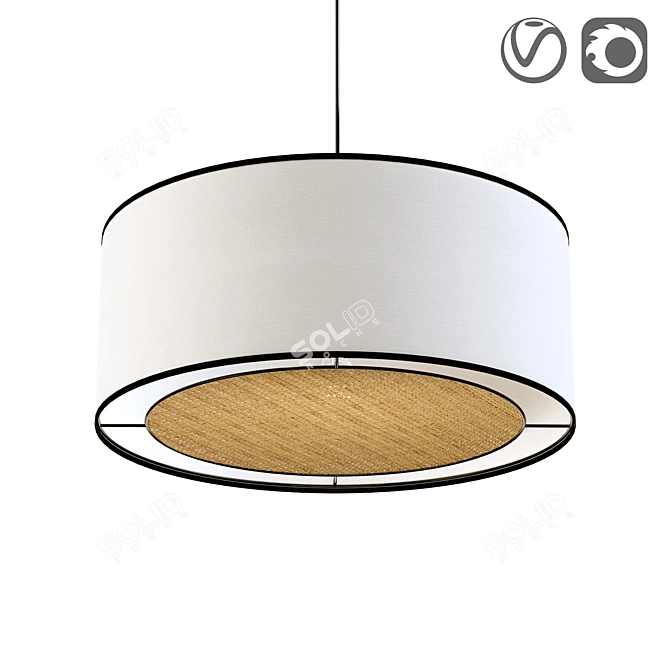 Elegant TRAVES Pendant Lamp: French Design & Natural Materials 3D model image 1