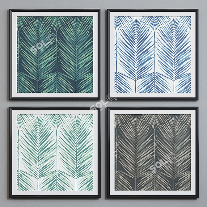 Set of 4 Plant Pattern Picture Frames - 60x60cm. Changeable Colors! Picture Frame Set 3D model image 2