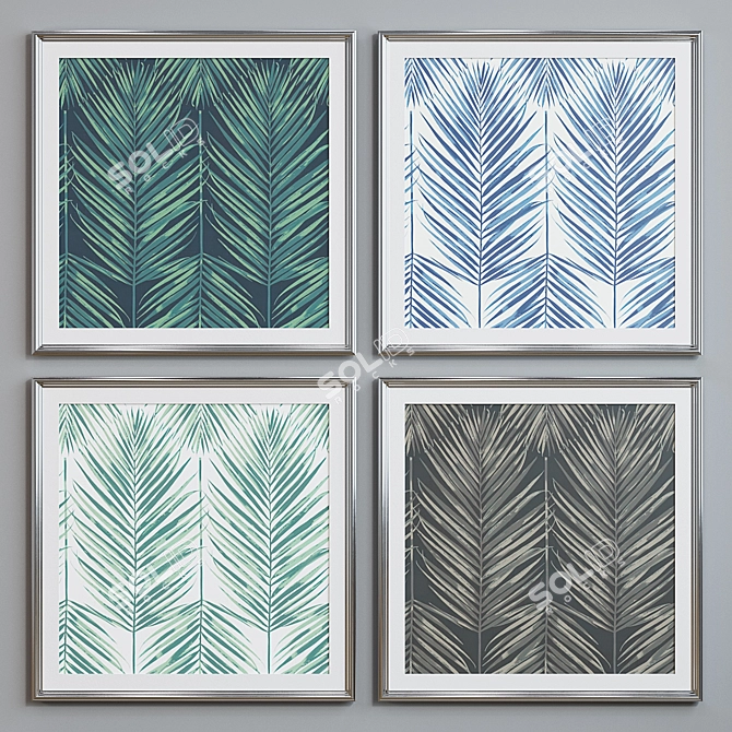 Set of 4 Plant Pattern Picture Frames - 60x60cm. Changeable Colors! Picture Frame Set 3D model image 3