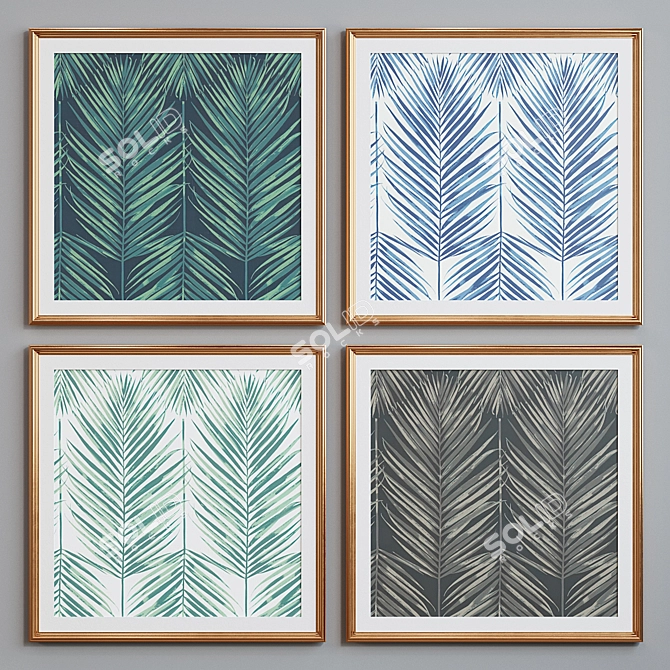 Set of 4 Plant Pattern Picture Frames - 60x60cm. Changeable Colors! Picture Frame Set 3D model image 4