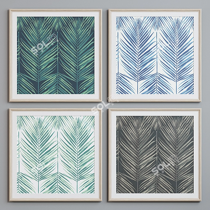 Set of 4 Plant Pattern Picture Frames - 60x60cm. Changeable Colors! Picture Frame Set 3D model image 5