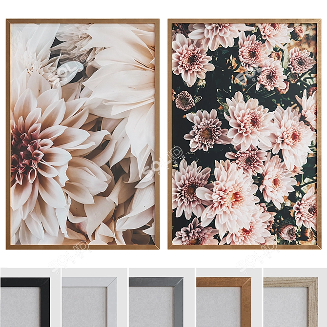 Modern Flower Picture Frame Set 3D model image 1