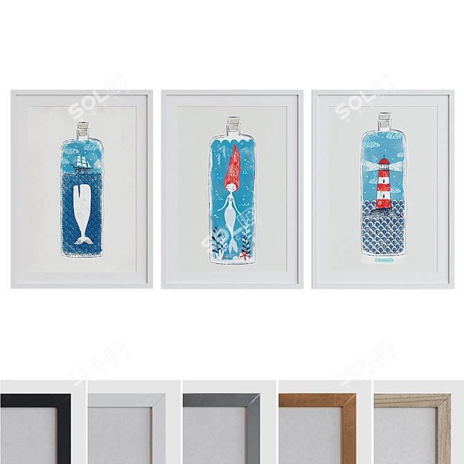 Modern Picture Frame Set with Bottled Designs 3D model image 1