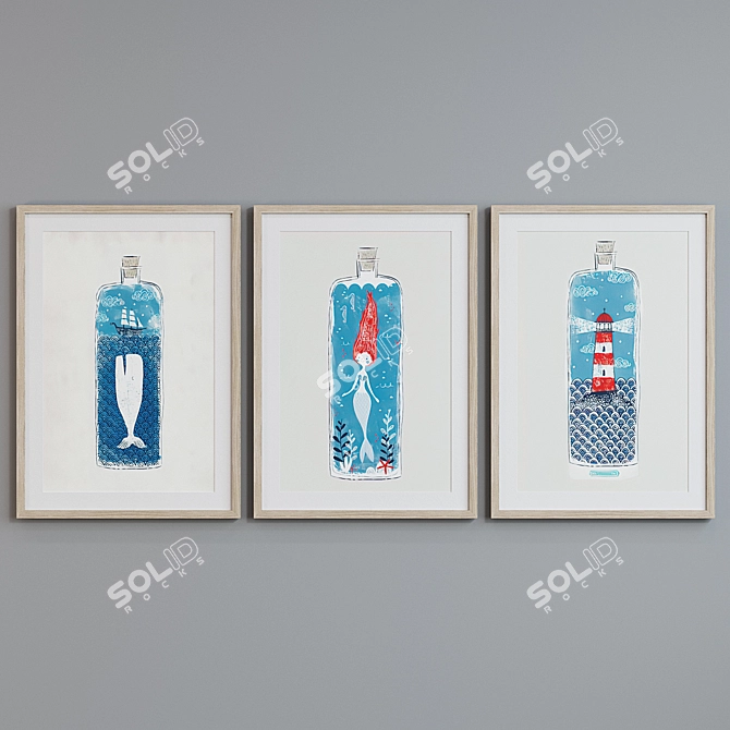 Modern Picture Frame Set with Bottled Designs 3D model image 3