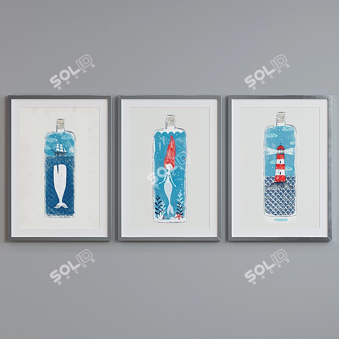 Modern Picture Frame Set with Bottled Designs 3D model image 4