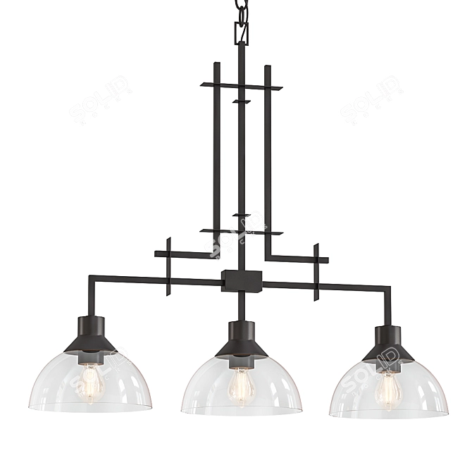 Elegant Bronze Glass Chandelier 3D model image 1