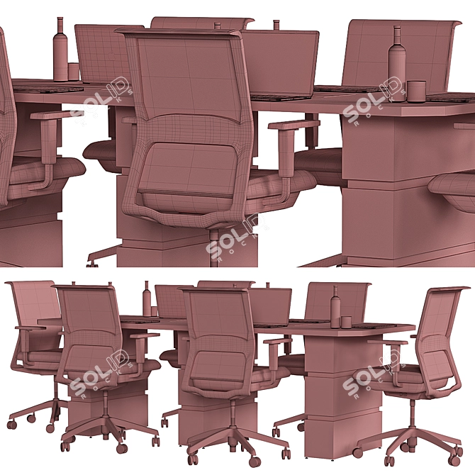 Modern Brown Conference Table 3D model image 7