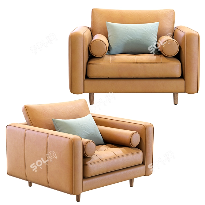 Sleek Sven Tan Leather Chair 3D model image 6