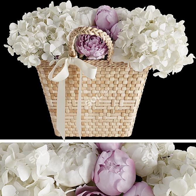 Elegant Floral Basket 3D model image 1